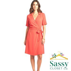 ✨ Vince Camuto Coral Pink Wrap Mini Dress Tie XL 🌺